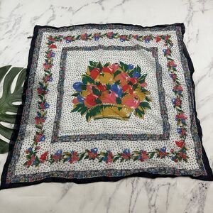 Axcess Vintage Square Scarf Black Red Fruit Floral Print Made in Italy Light